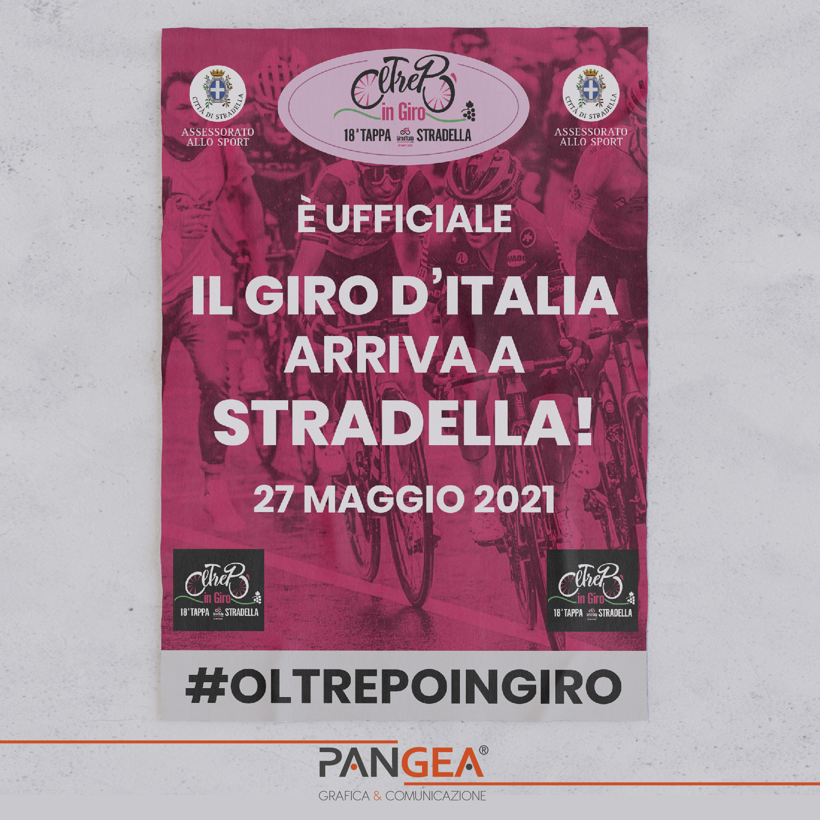 Materiale grafico realizzato per la presentazione della tappa del Giro d'Italia a Stradella